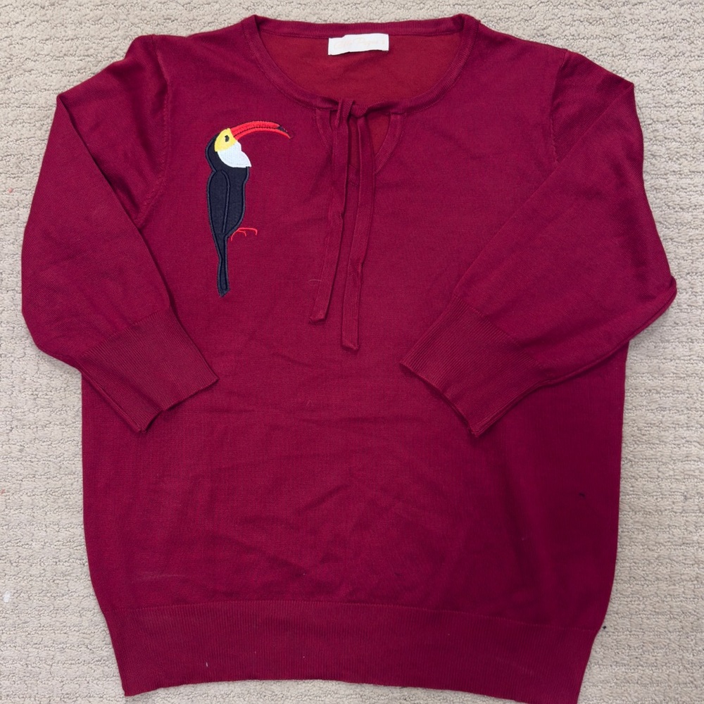 Red Sweater with Toucan Detail